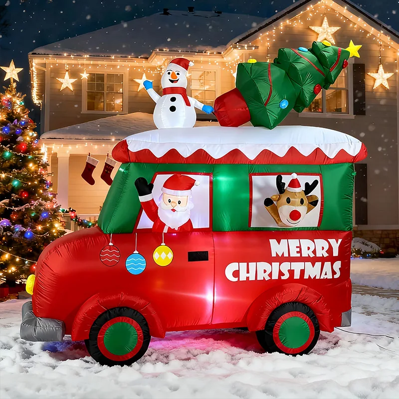 2.4 meters Christmas inflatable air model Santa Claus carrying snowman reindeer decoration Christmas tree car yard ornament