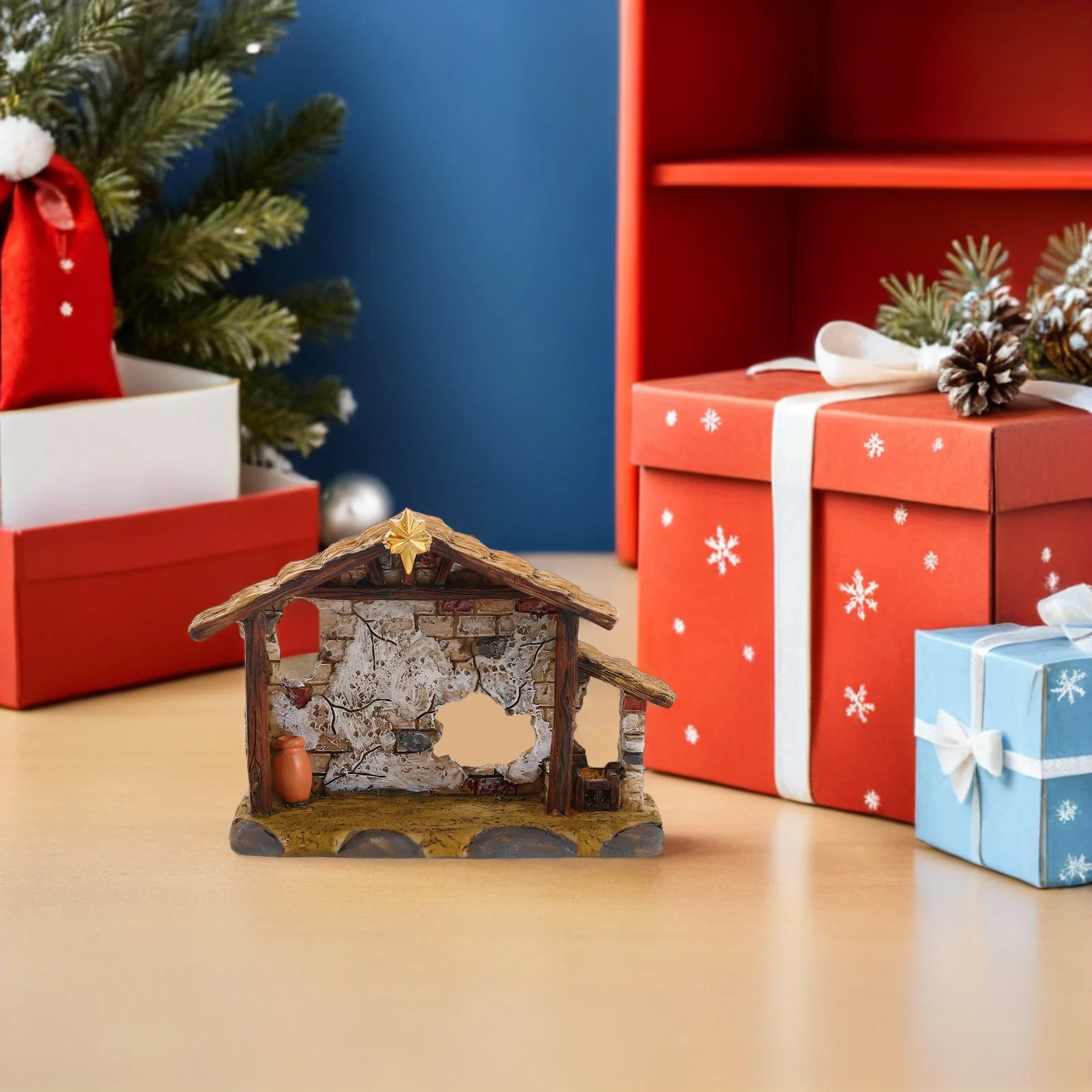 

1pcs Christmas Nativity Decoration Resin Miniature Scene For Tabletop Indoor Holiday Display Religious Ornament Xmas Decor
