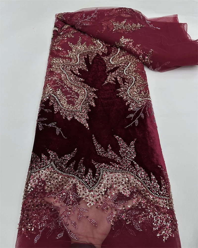 

African Sequins Velvet Lace Fabric Nigerian French Mesh Net Lace Fabrics For Sewing 2025 High Quality Wedding Party Dress