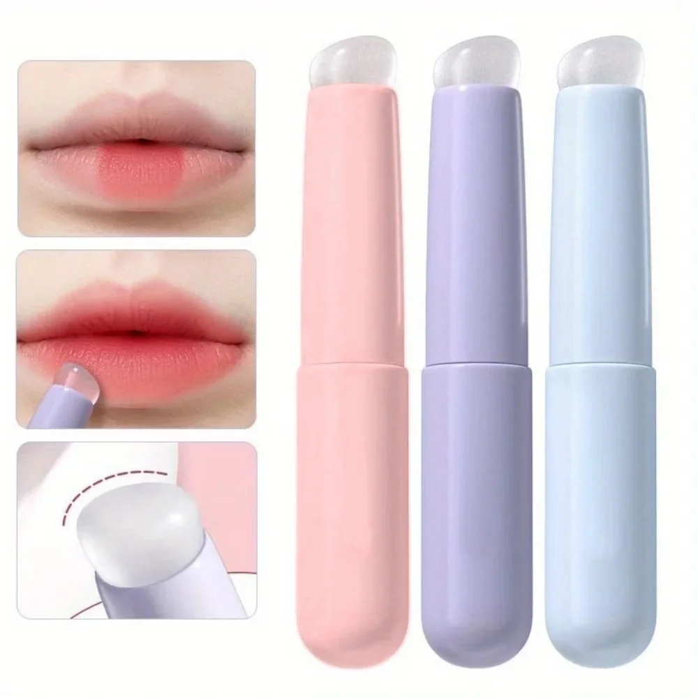 Silicone Lip Brushe with Plastic Handle, Portable Lipstick & Lip Balm Applicator with Protective Cap, Perfect Blending & Smudge