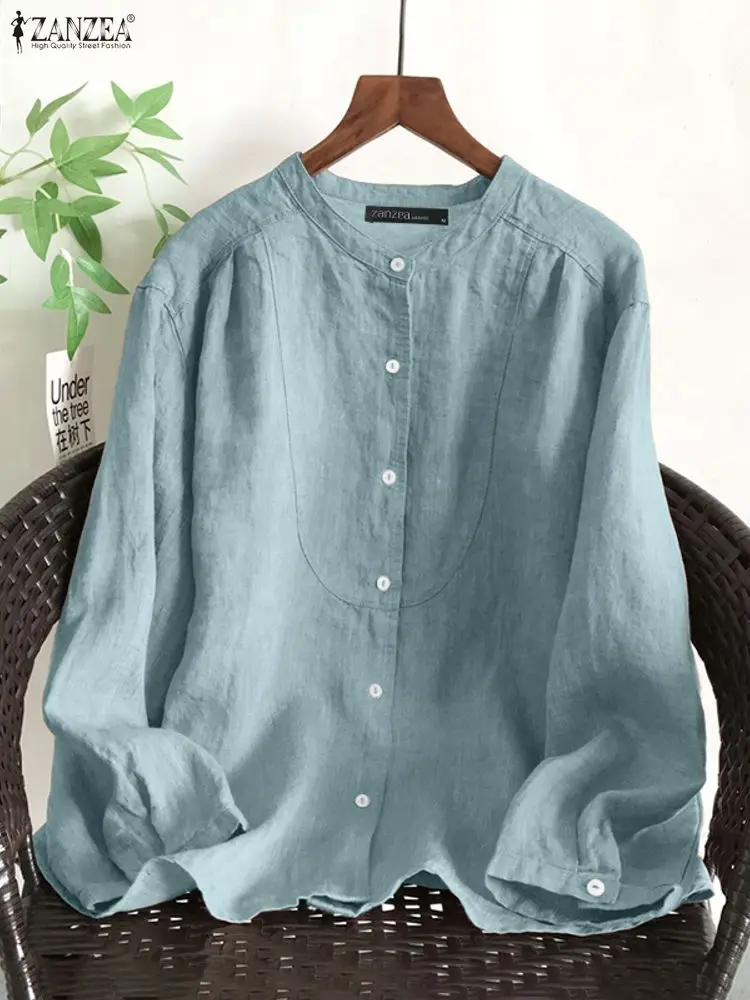 ZANZEA Vrouwen Elegante Shirts 2025, Mode Lange Mouw Kantoor Werk Tops Casual Losse O Hals Tuniek Effen Kleur Herfst Blusas