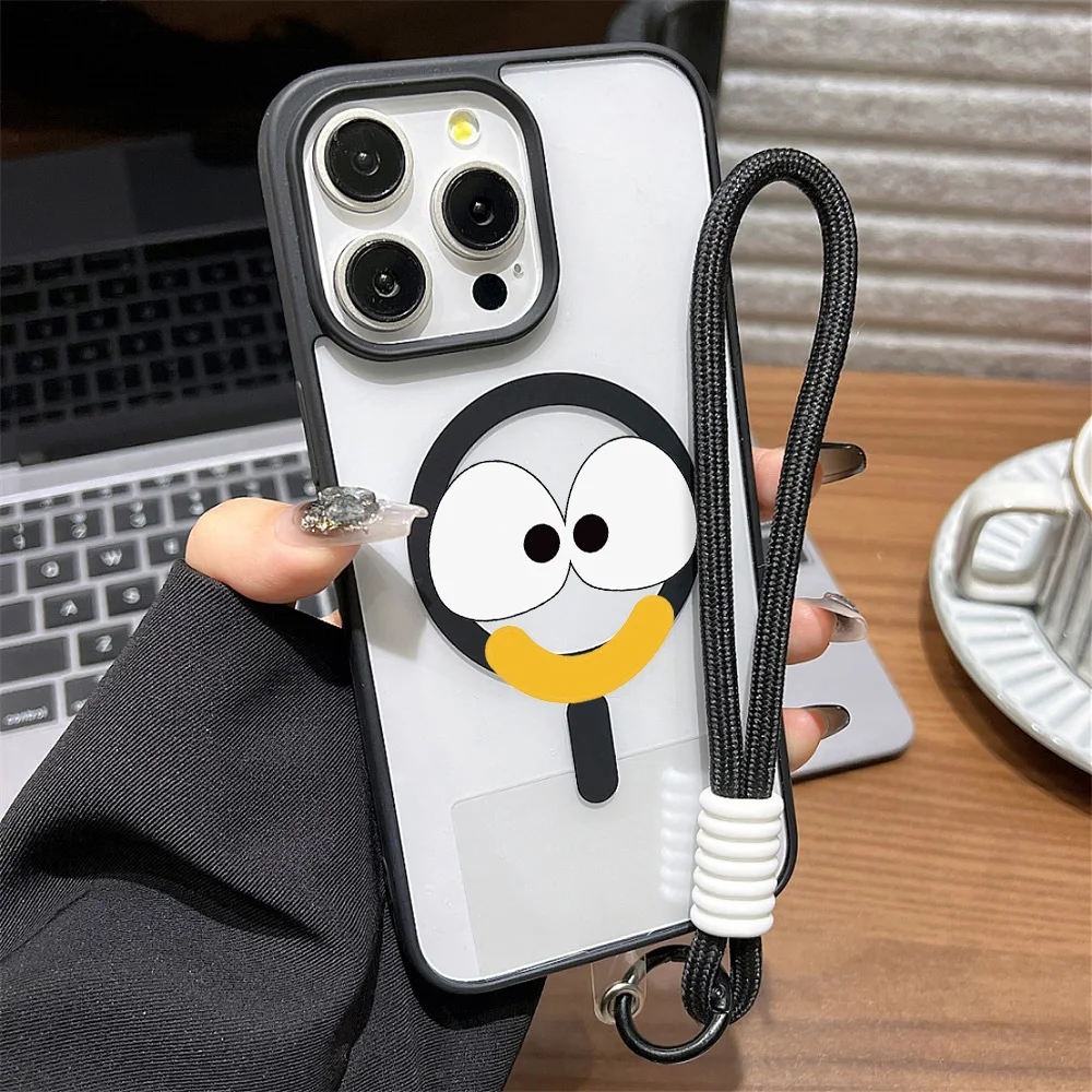 Luxus Lanyard Magnetische Telefon Fall Für iPhone 17 16 Pro Max 13 11 15 14 12 17 pro max Stoßfest Acryl Matte Abdeckung Funda Stoßstange