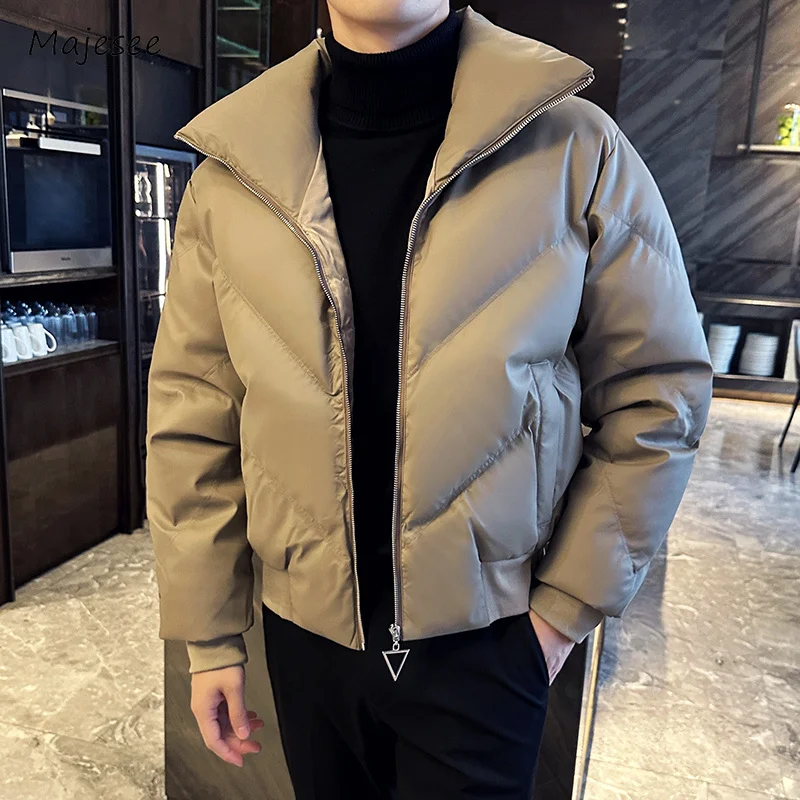 Short Style Parkas Men Simple Thickened Windproof Warm Winter Coats Handsome Korean Fashion Soft Vintage Classic All-match Daily