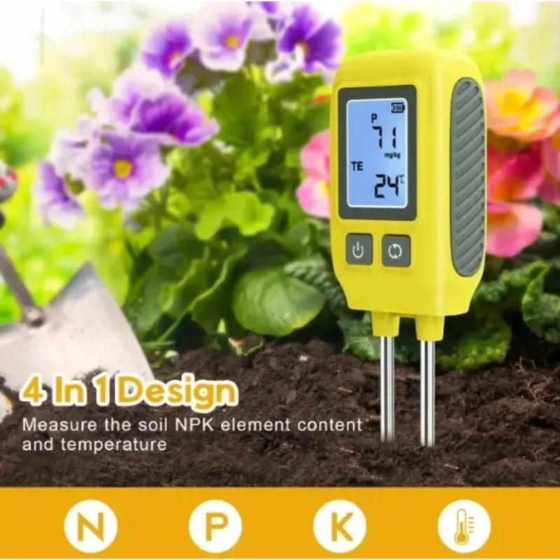 4 in 1 Soil Tester, NPK Organic Matter Fertility & Temperature Detector for Garden Soil