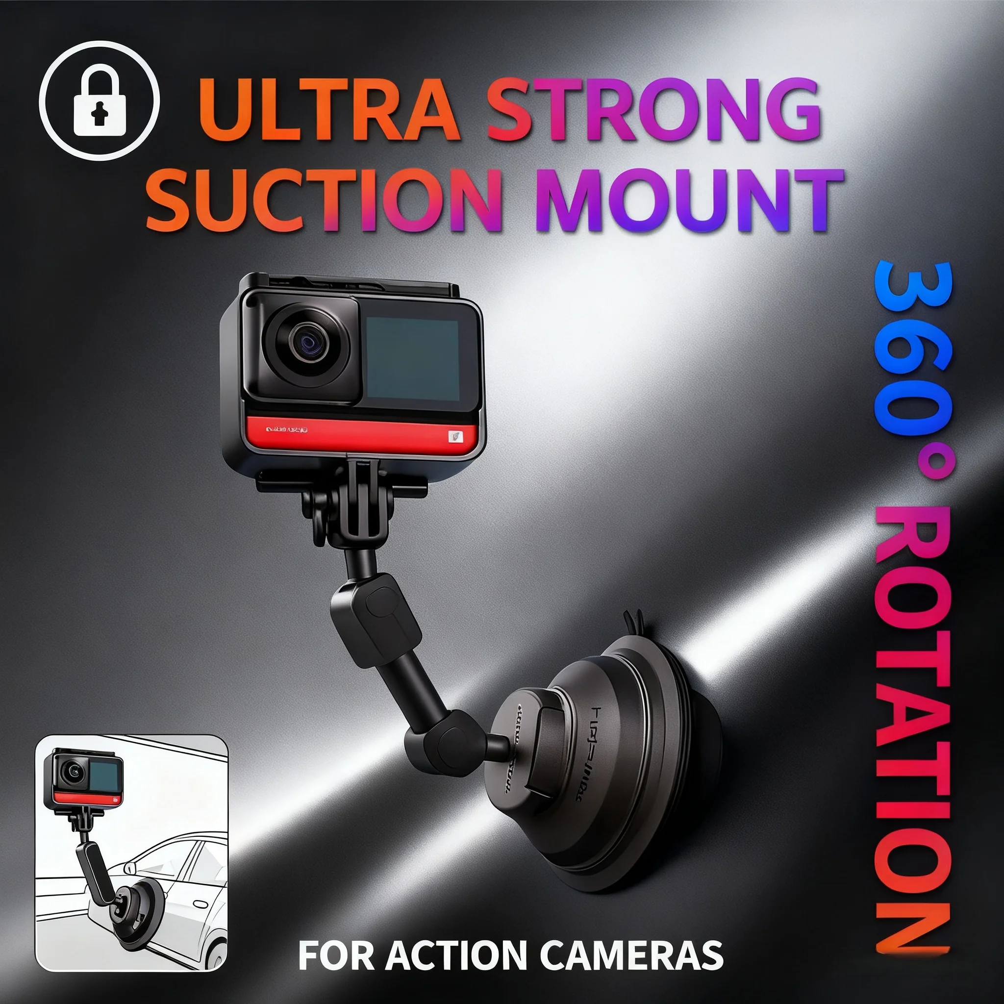 For Insta360 X5/X4/Ace Pro 2/Ace | PGYTECH Car Suction Cup Mount | Stable 360° Adjustable Holder for Action & Sports Cameras
