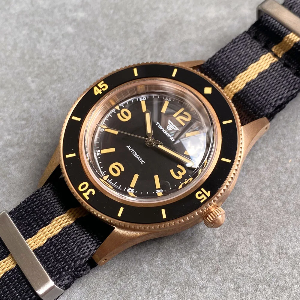 Tandorio Vintage CUSN8 Real Bronze Automatic Diving Watch Men NH35 PT5000 Sapphire 20BAR Waterproof Lume Mark Ceramic Insert