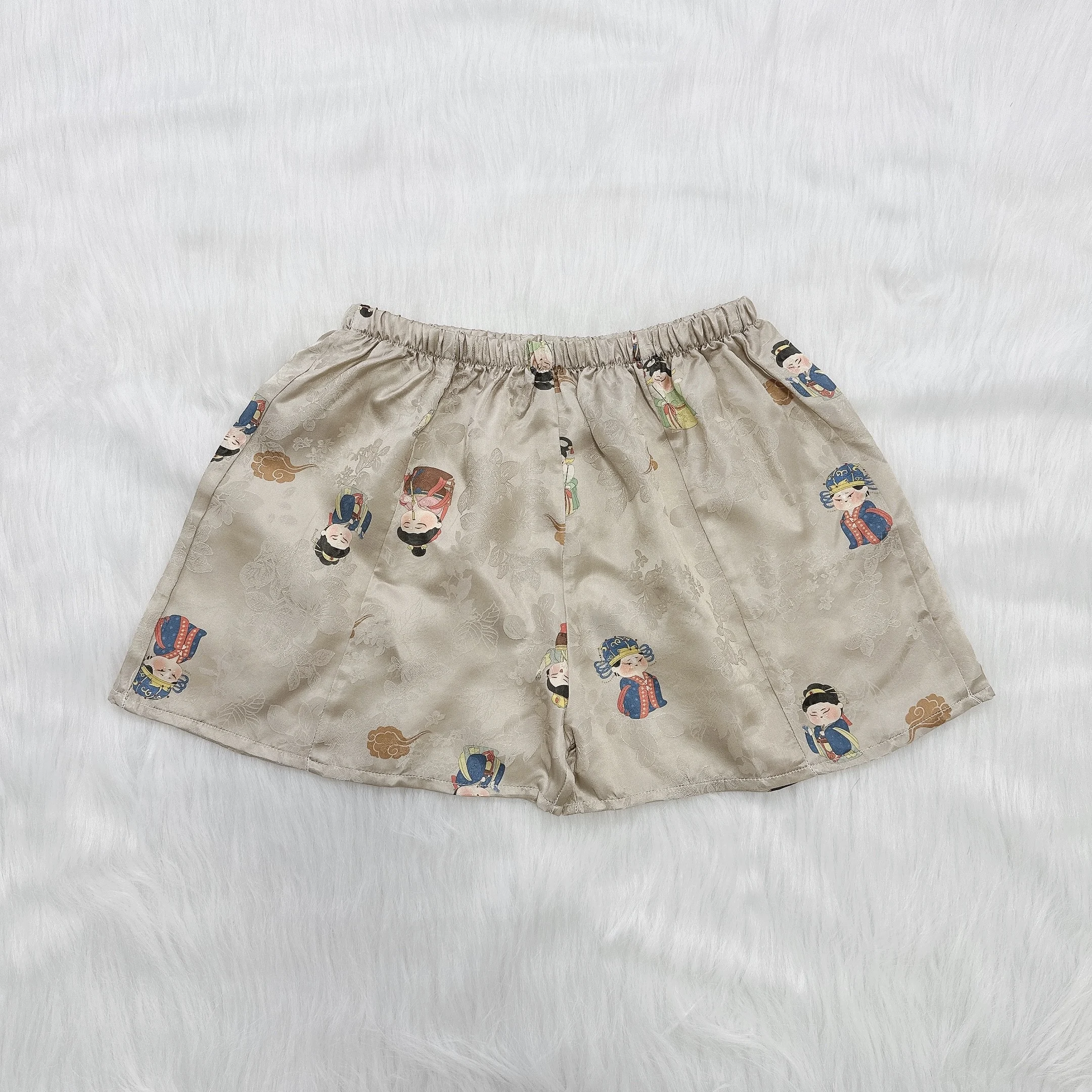 (Splicing Style) Women's Casual Summer New 100% Natural Mulberry Silk HuaLuo Little Tang Dynasty Printed Casual Home Shorts