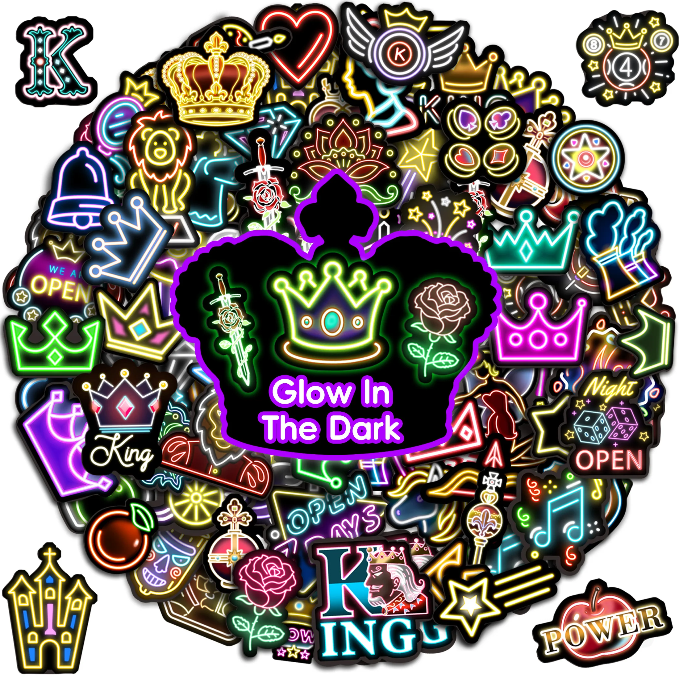 زجاجة مياه نيون تتوهج في الظلام 79 قطعة من ملصقات الفينيل المقاومة للماء لحقيبة الهاتف المحمول ولوح التزلج #1