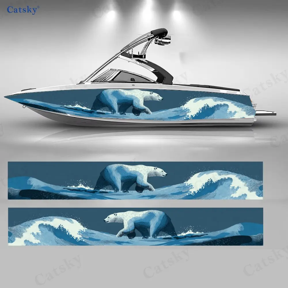 

Наклейки на лодку в акварельном стиле с полярным медведем и ледником, водонепроницаемые виниловые наклейки из ПВХ для рыболовных лодок, прочные и стильные.