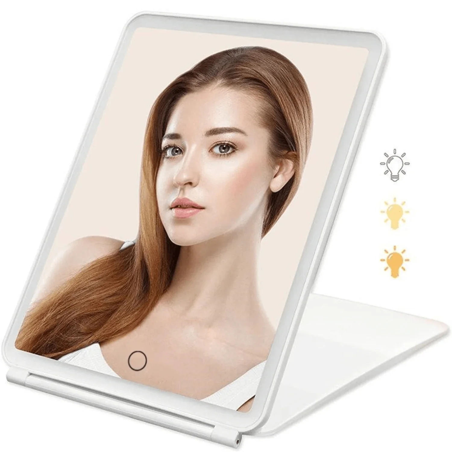 Portable LED Folding Makeup Mirror with 3 Color Dimmable Lighting, Rechargeable, Lighted Vanity Mirror for Travel & Women