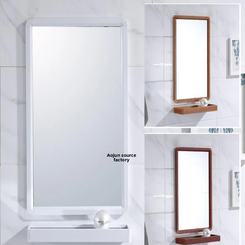 

15 * 23 Inch Bathroom Mirror Toilet Wall Hanging Wash Dressing Square Mirror Aluminum Frame No Punching Sticker Mirror Rack
