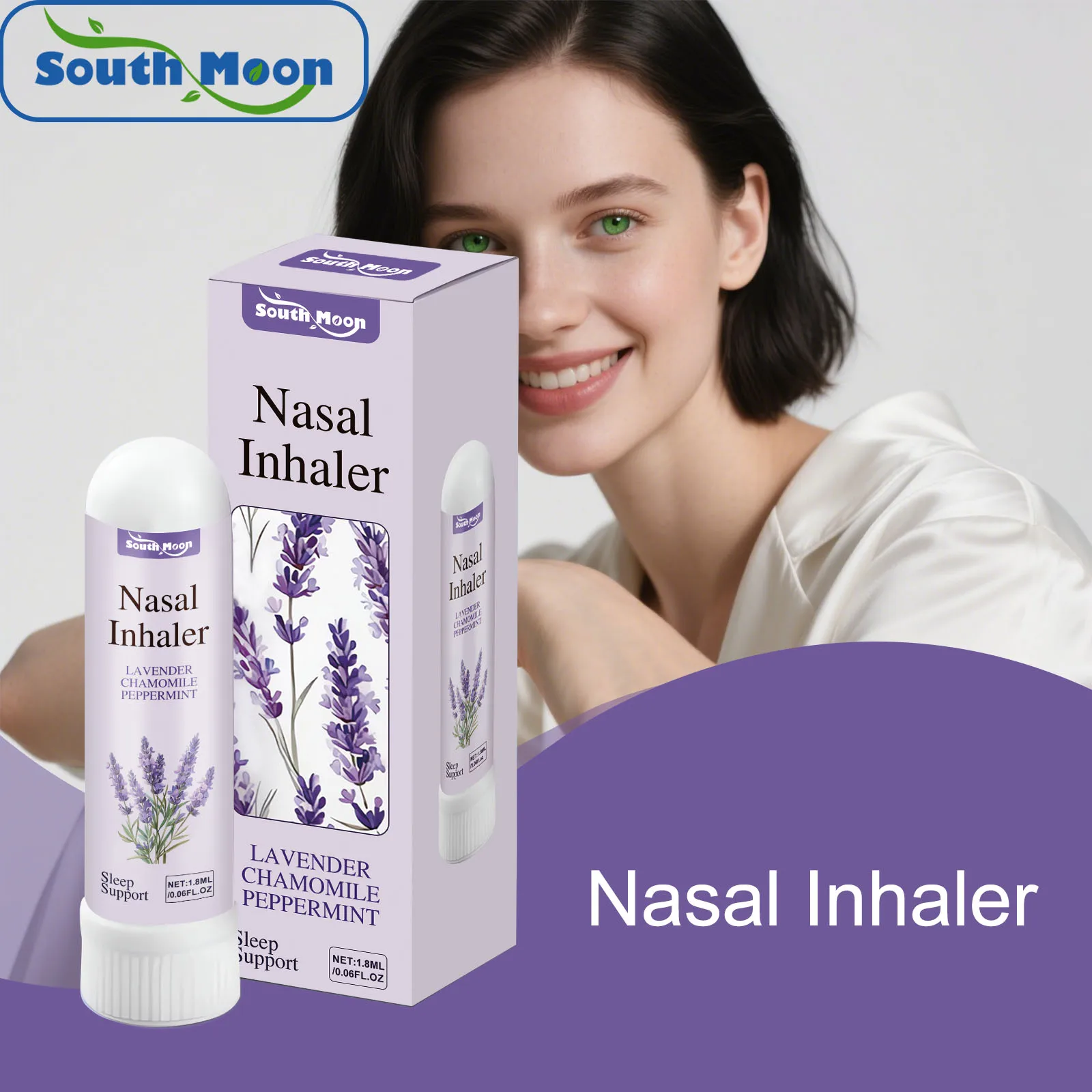 Inhalador Nasal de Lavanda, Manzanilla y Menta, Refrescante, Ayuda para la Respiración, Ayuda para Dormir, Mejora la Concentración, Portátil, Uso Diario