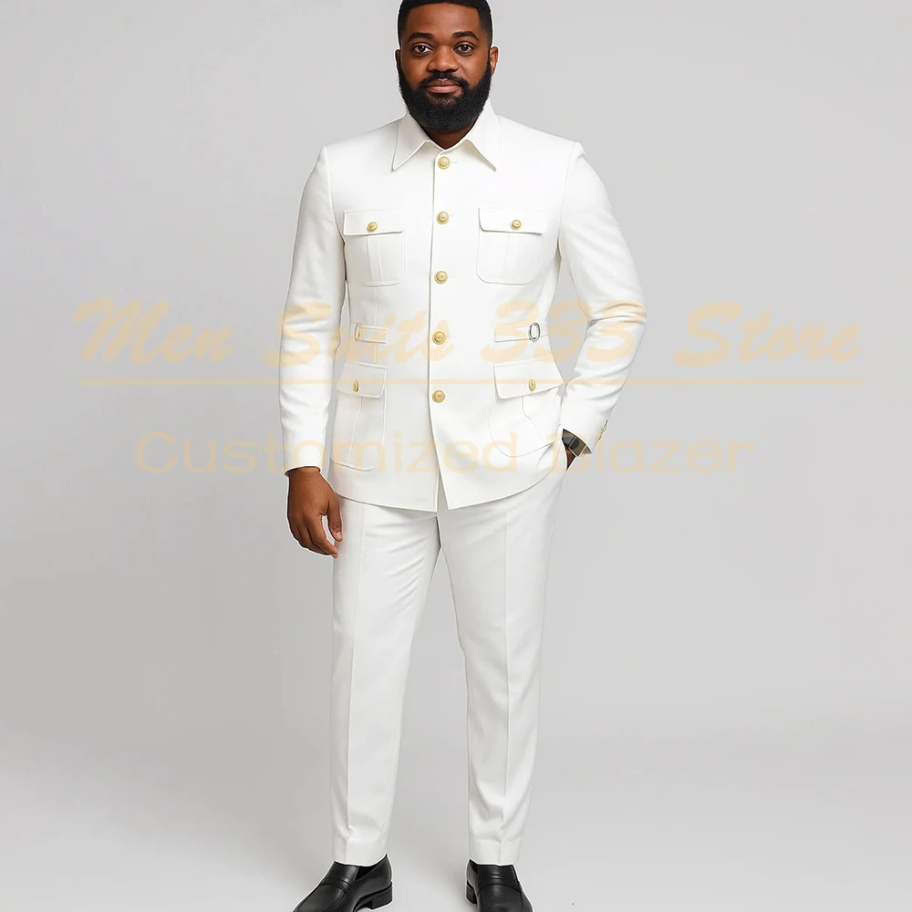 

White Suits for Men High Quality Single Breasted Stand Lapel Slim Fit Outfits Elegant Wedding 2 Piece Jacket Pants Blazer