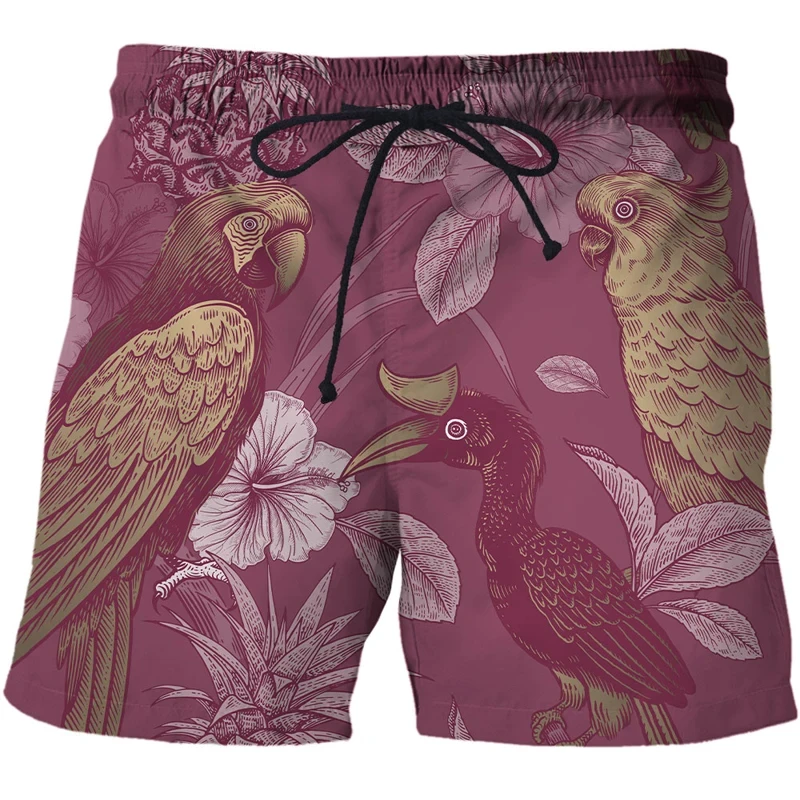 Pantaloncini stampati in 3D con animali retrò per uomo Pantaloni corti da spiaggia corti da strada con fiori di serpente e uccelli Pantaloni corti di tendenza per il tempo libero alla moda estiva