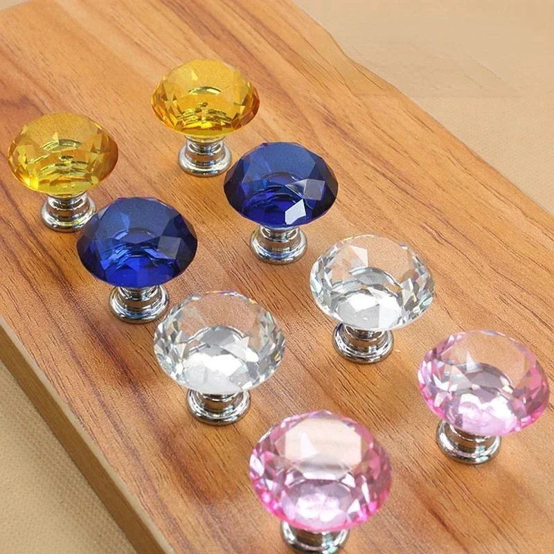 30mm Diamond Shape Design Colorful Crystal Glass Knobs Cupboard Drawer Pull Door Kitchen Cabinet Wardrobe Handles Hardware