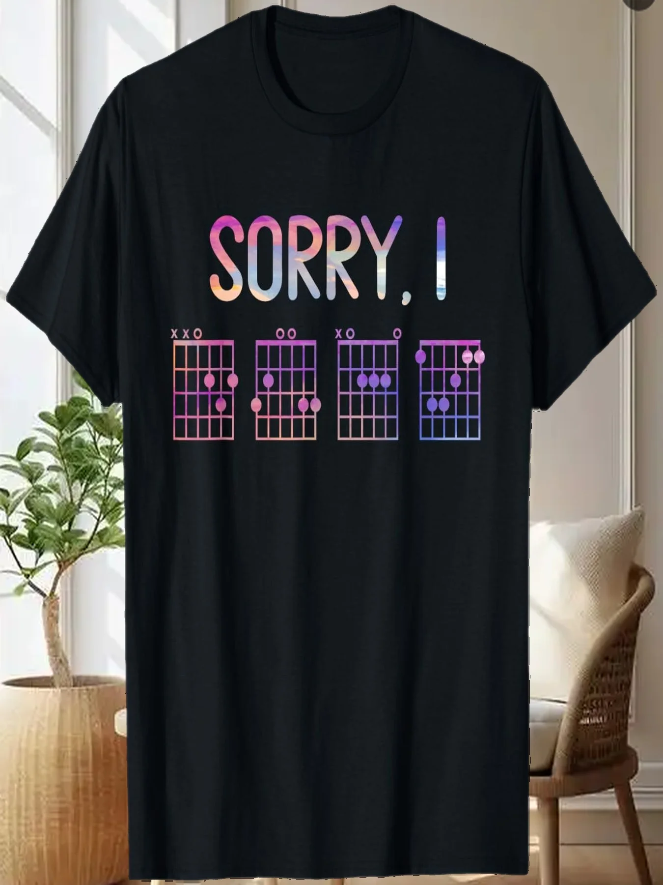 

Mens Sorry I-DGAF Hidden Message Guitar Chords Music Note T-Shirt