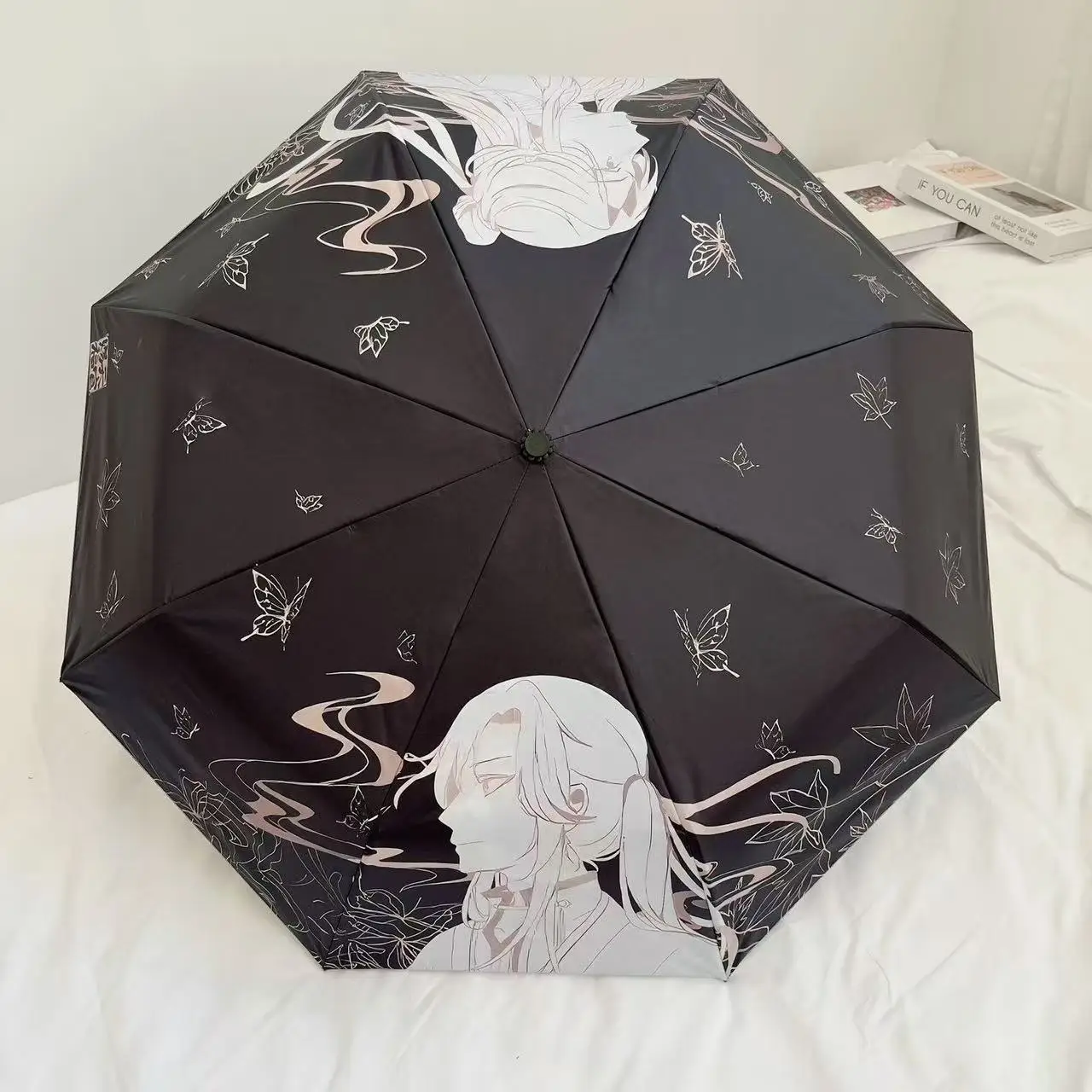Heaven Official's Blessing Hua Cheng Xie Lian Folding Umbrella Anime Black Coated Sun Protection Rain Dual‑Use Portable Cosplay