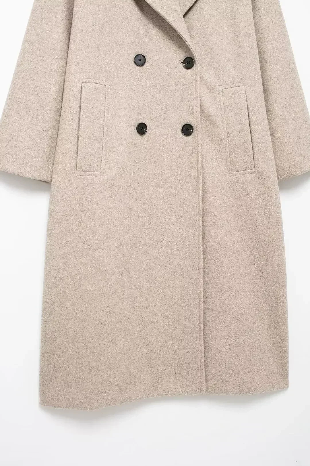 معطف نسائي فضفاض طويل الصدر ، معطف صوف ناعم ، جيب بأكمام طويلة عتيق ، توب أنيق ، موضة جديدة