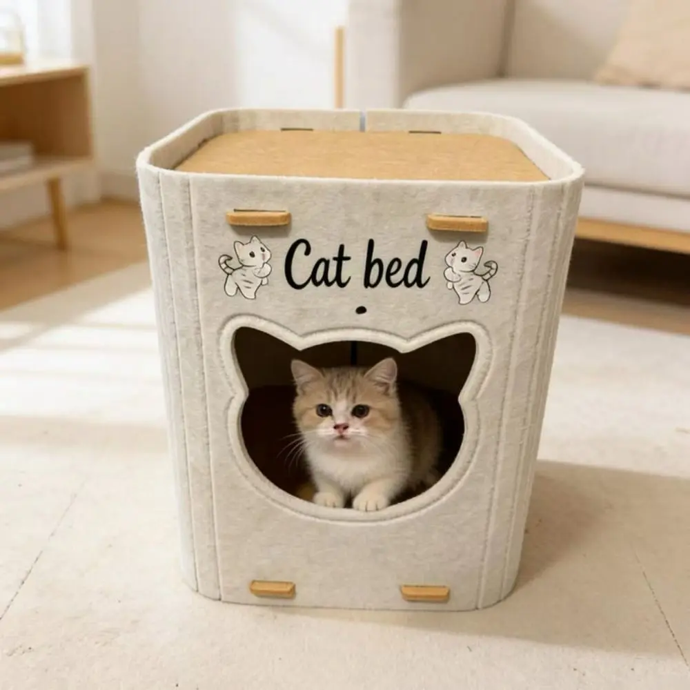 Creativity Double Layer Cat House Foldable Felt Cat Castle Bed Wear-resistant Breathable Cat Scratching Board Cat Supplies