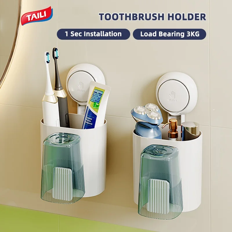

TAILI Suction Cup Toothbrush Holder No Drilling Removable Razor Holder for Bathroom Shower Electric Toothbrush Toothpaste Holder