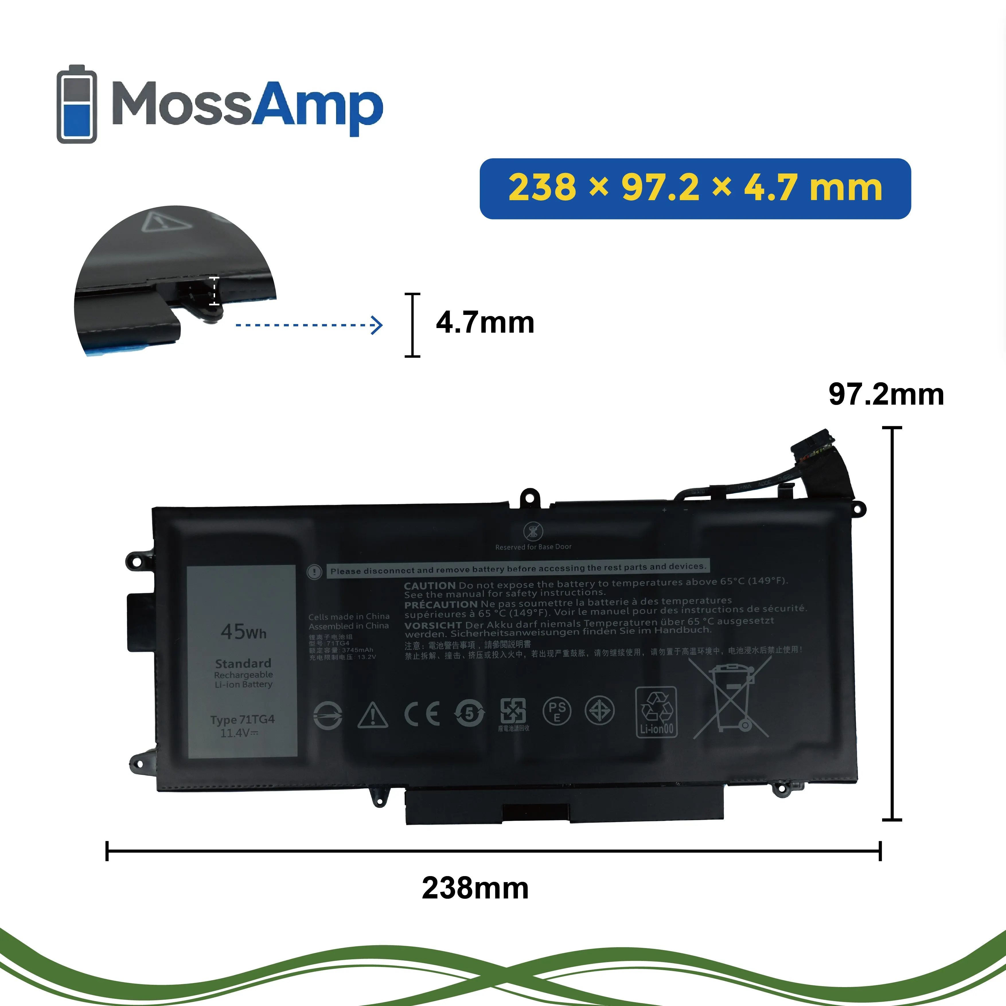 MossAmp 71TG4 11.4V 45Wh Laptop Battery for Dell Latitude 7389 2-in-1 7390 2-in-1 5289 2-in-1 Latitude 12 5289 CFX97 view 4