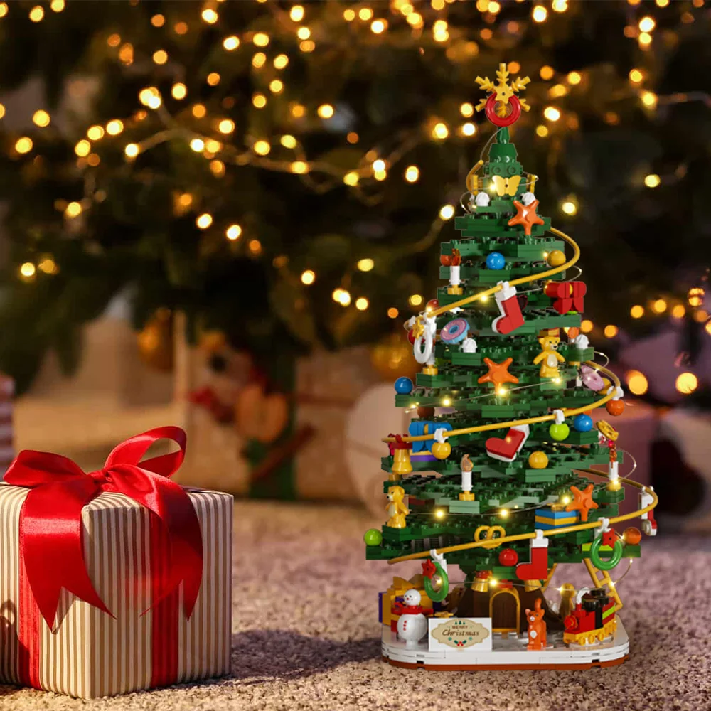 Gobricks MOC クリスマステーマのクリスマスツリービルディングブロックモデル冬の装飾レンガクリスマスリースおもちゃ子供のギフト