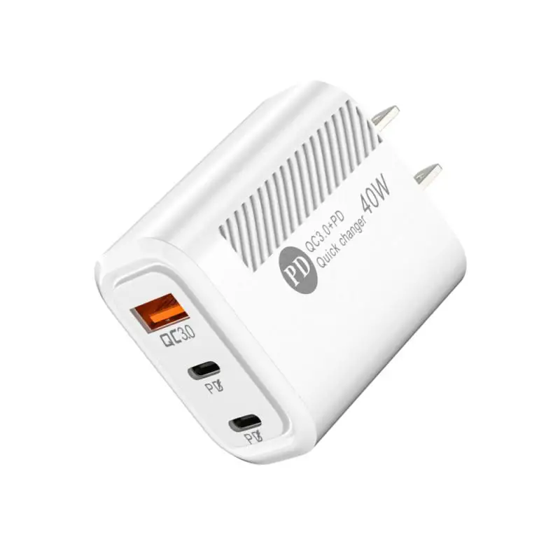 Small twill charger with dual PD+USB40WTYPEC ports for fast charging QC3.0 European/American travel charging