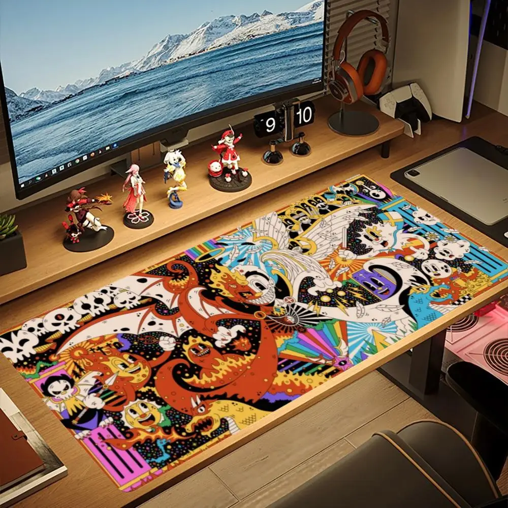Large XXL Retro Devil Angel Cartoon Mouse Pad Gothic Doodle Art Deskmat Non-Slip Rubber Keyboard Mat Gaming Table Mousepad