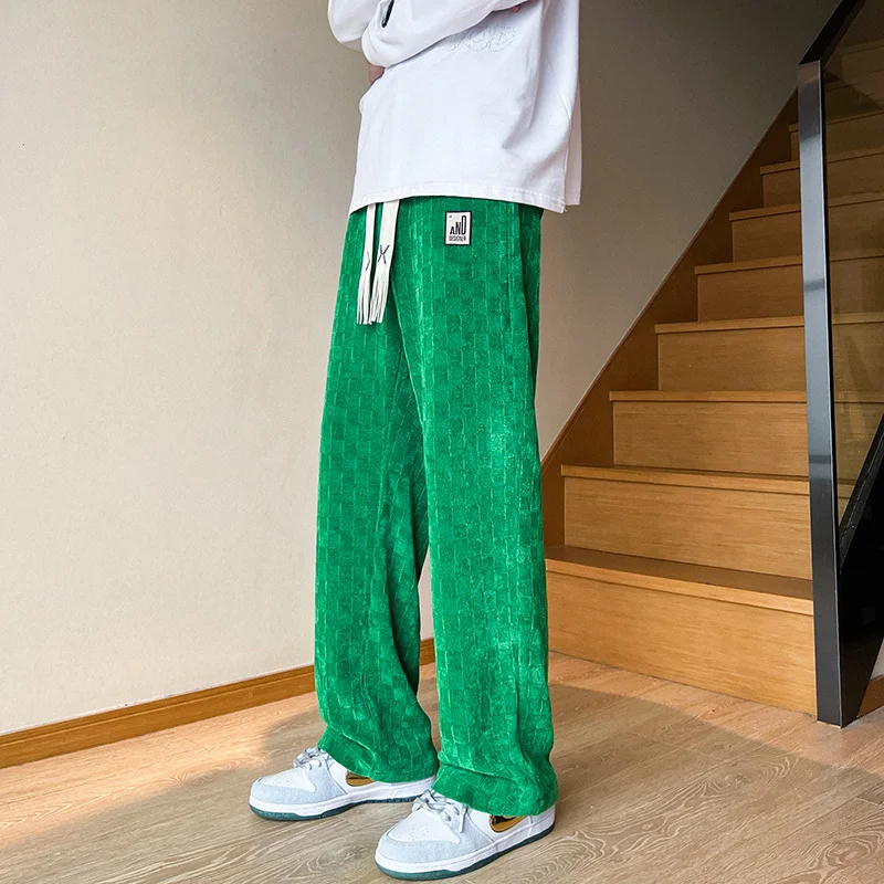 Spring Casual Pants Men Fashion Straight Plaid Pants Men Streetwear Hip Hop Loose Wide Leg Pants Mens Vintage Trousers M-3XL