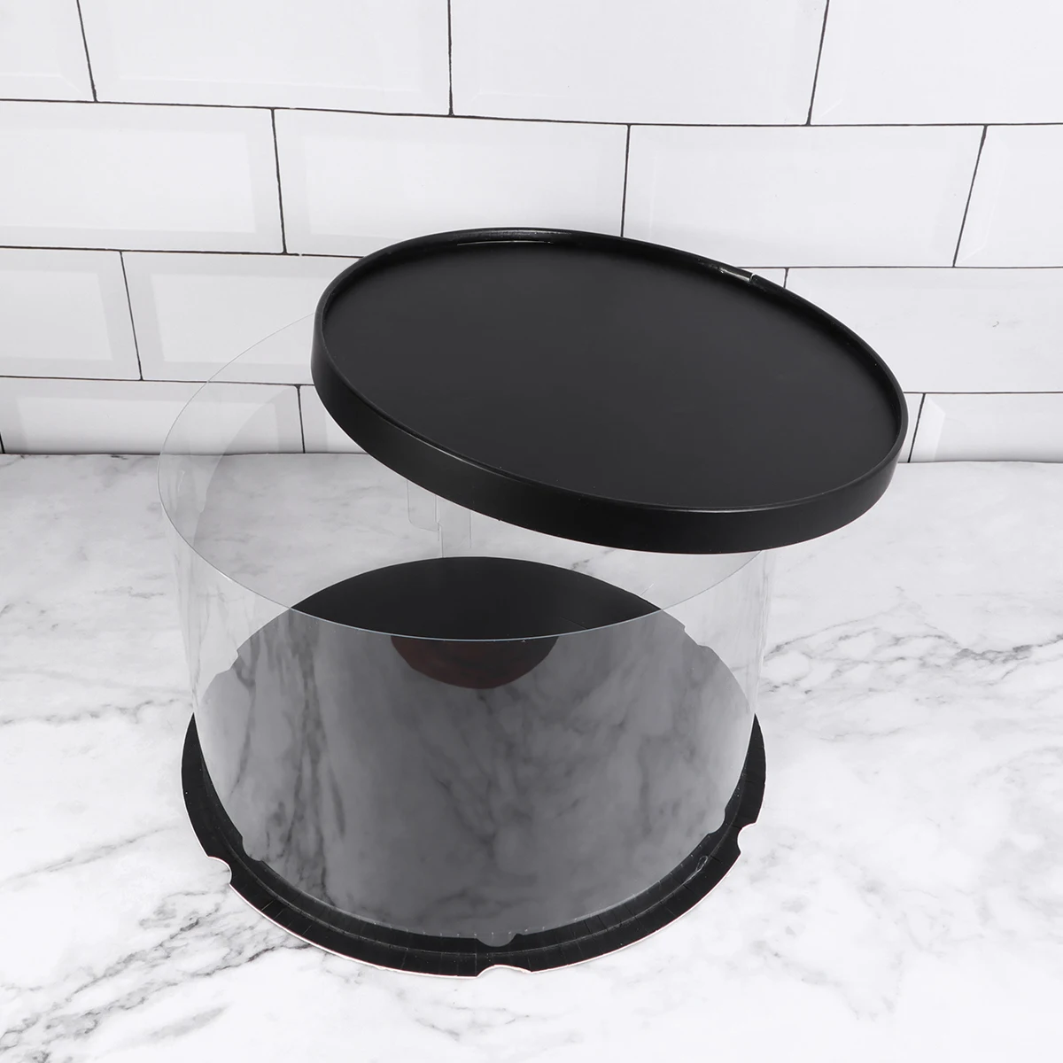 

Plastic Cake Box Round Cake Packaging Boxes Transparent Organizer for Home Dessert Shop (Black, Single-layer) (8inch)