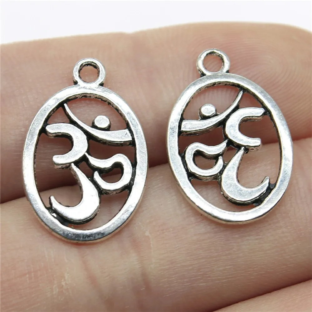 WYSIWYG 20pcs 22x14mm Antique Silver Color Om Charms Pendant For DIY Jewelry Making Handmade Jewelry Craft Findings