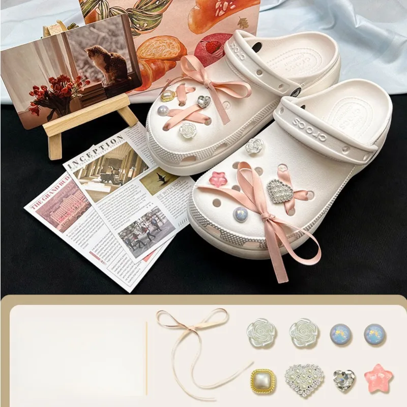 

Высококачественные аксессуары для обуви с отверстием в виде узла-бабочки, милые аксессуары для украшения пряжки с розовыми отверстиями