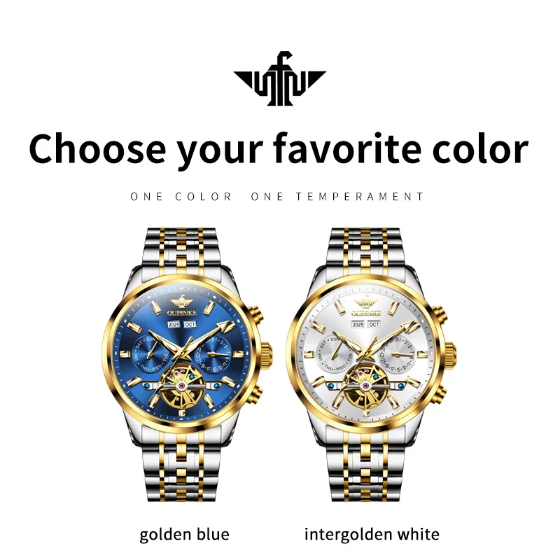 OUPINKE 3269 TOP Skeleton Men's Watches Original 50m Waterproof Sapphire Mirror Automatic Mechanical Watch for Man Date Luminous