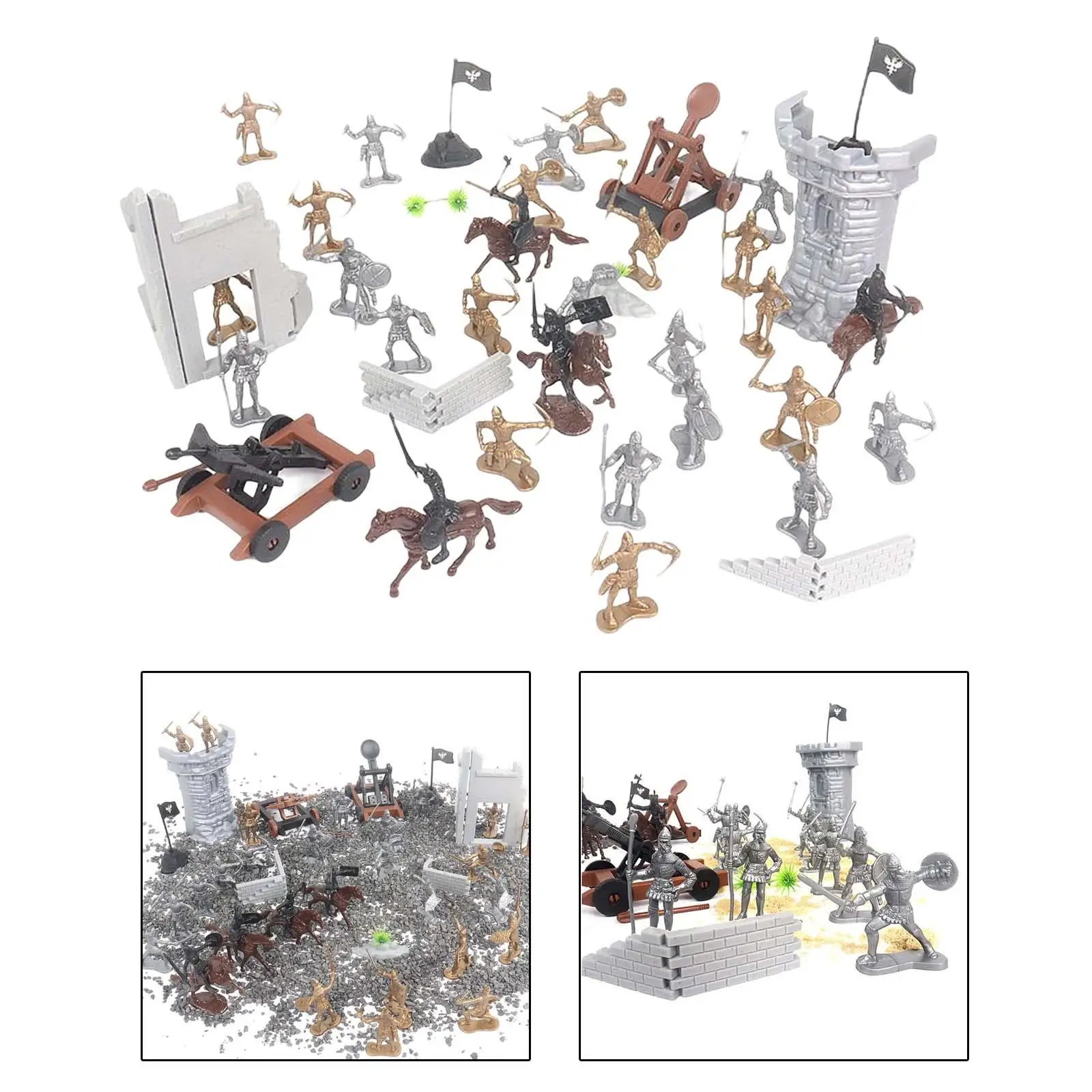 อัศวินฟิกเกอร์ทหารยุคกลาง Playset อาคารปราสาทสําหรับคอลเลกชัน