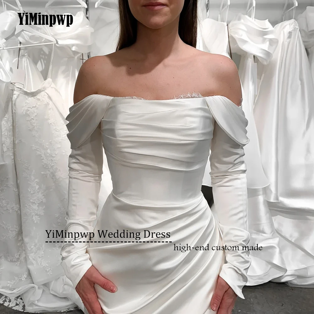 Sexy sem alças vestidos de casamento plissado cetim sereia personalizado nupcial crescido destacável mangas compridas lado split vestido de noiva