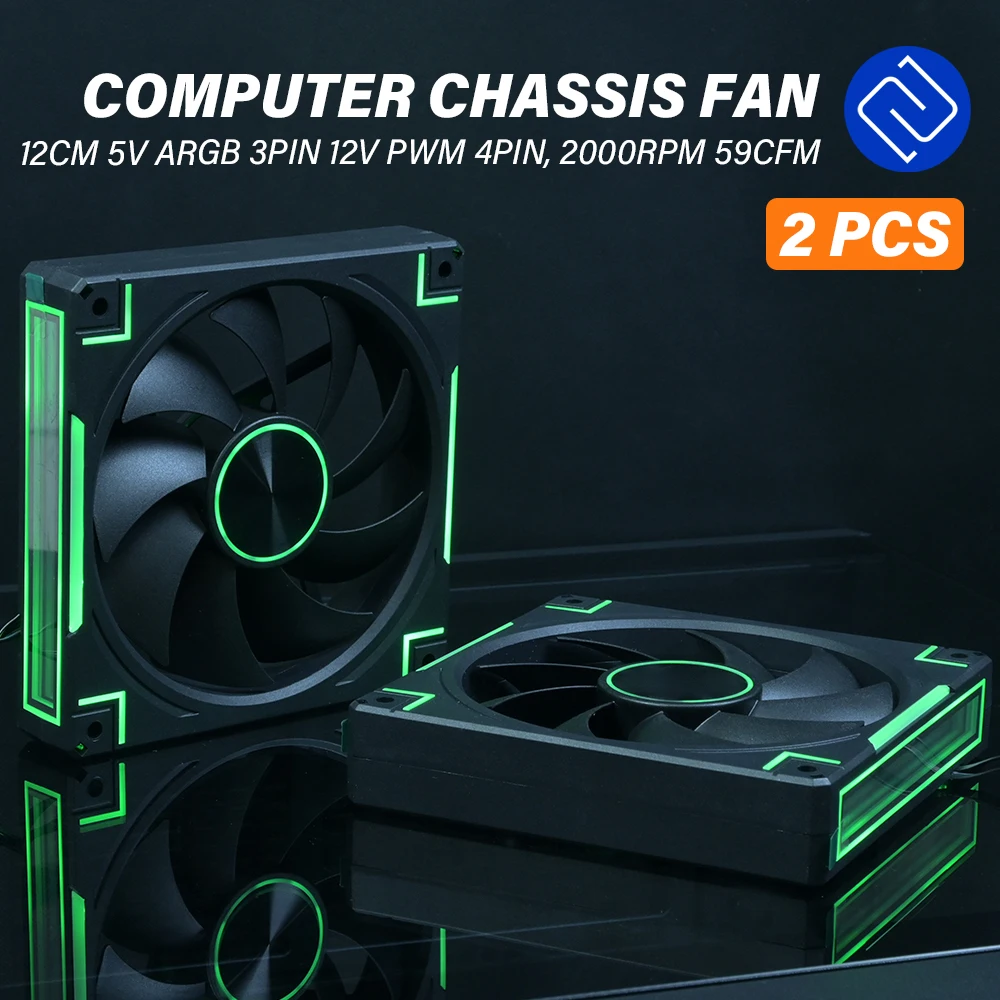 

2PCS Computer Chassis Fan 12cm Case Cooler Fan 4 Pin PWM Quiet Cooling Fan for PC Cooling Systems 900-2000RPM 5V 3Pin