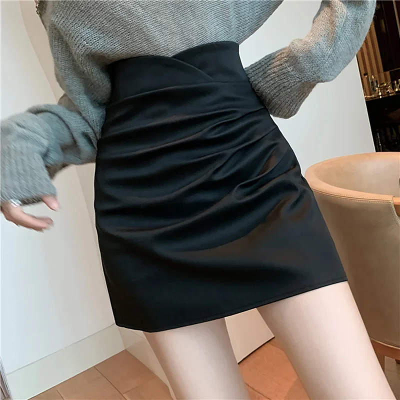 HELIAR Women Solid A-line Office Skirts Irregular Casual Skinny PU Skirts High Waist Party Bodycon Skirts Spring Summer