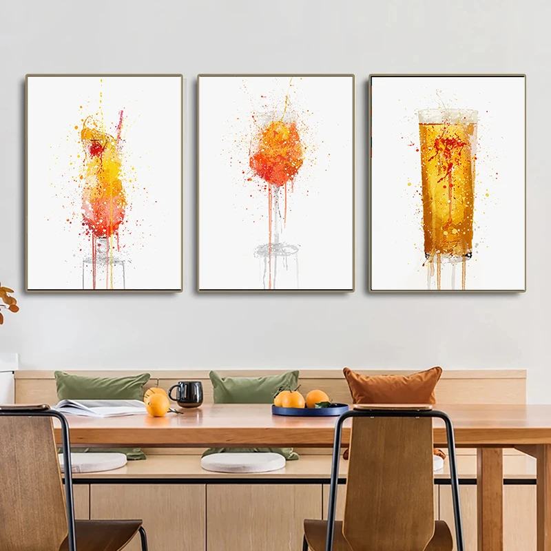 Cocktail Champagne Flute Red Wine Watercolor Wineglass Poster Canvas Painting Wall Art Picture Bars and Clubs Kitchen Home Decor