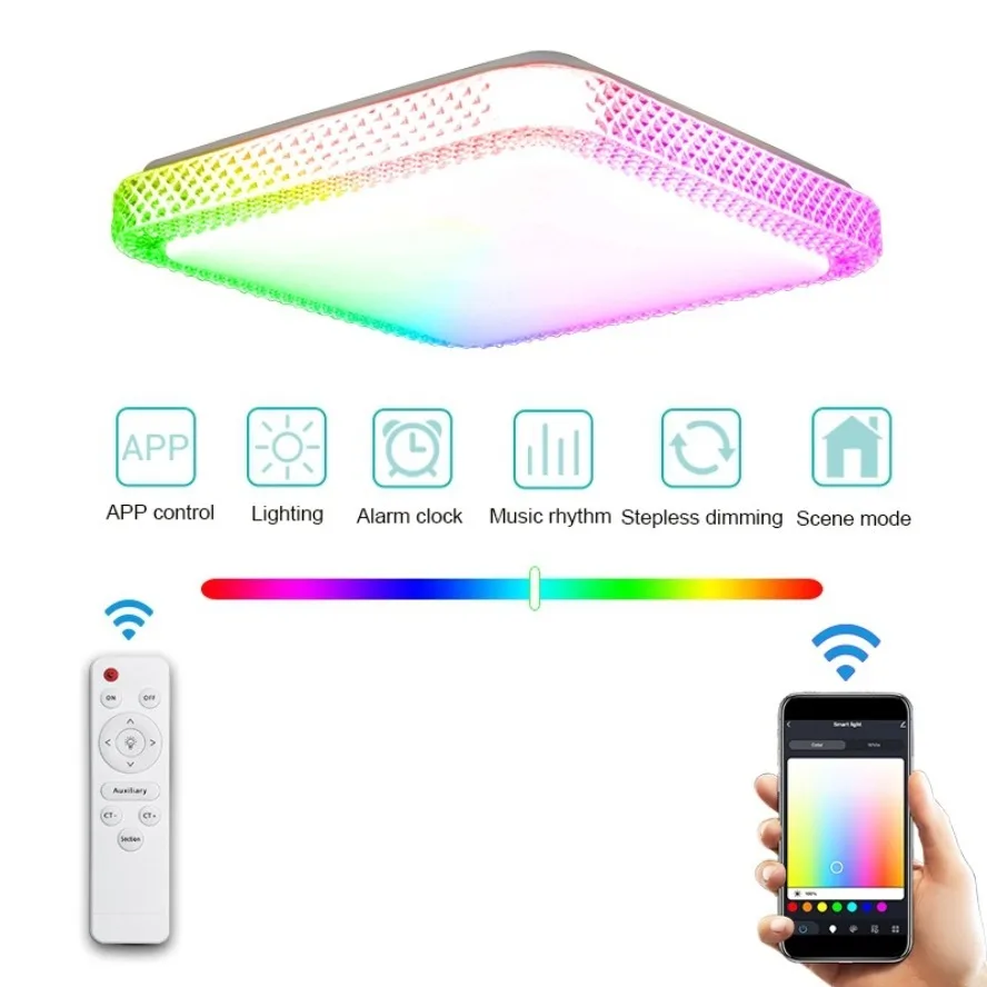 Square LED Ceiling Light Tuya Square RGB Intelligent Dimming Living Room Bedroom Study Balcony Decoration and Lighting Fixtures