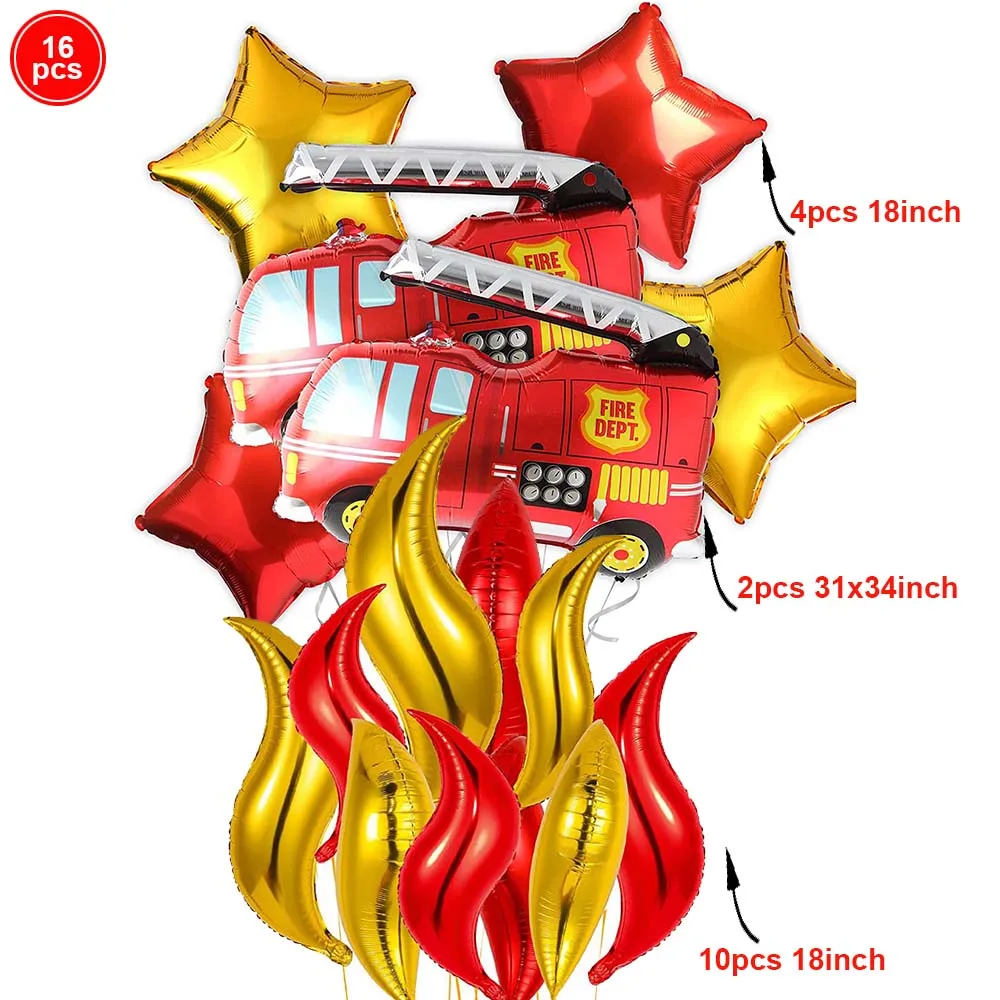 Fireman Sam Balloons Standing 4D Fire Truck Foil Mylar Balloon Helicopter Balloons Firefighter Themed Birthday Party Decortions