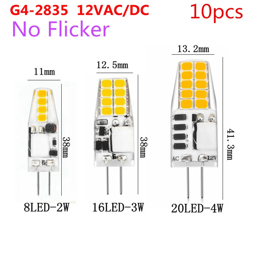 10pcs No Flicker SMD2835 LED G4 Bulb AC/DC12V LED Light Replace Traditional of Halogen Bulb Silica gel Lamp for Pendant Lighting