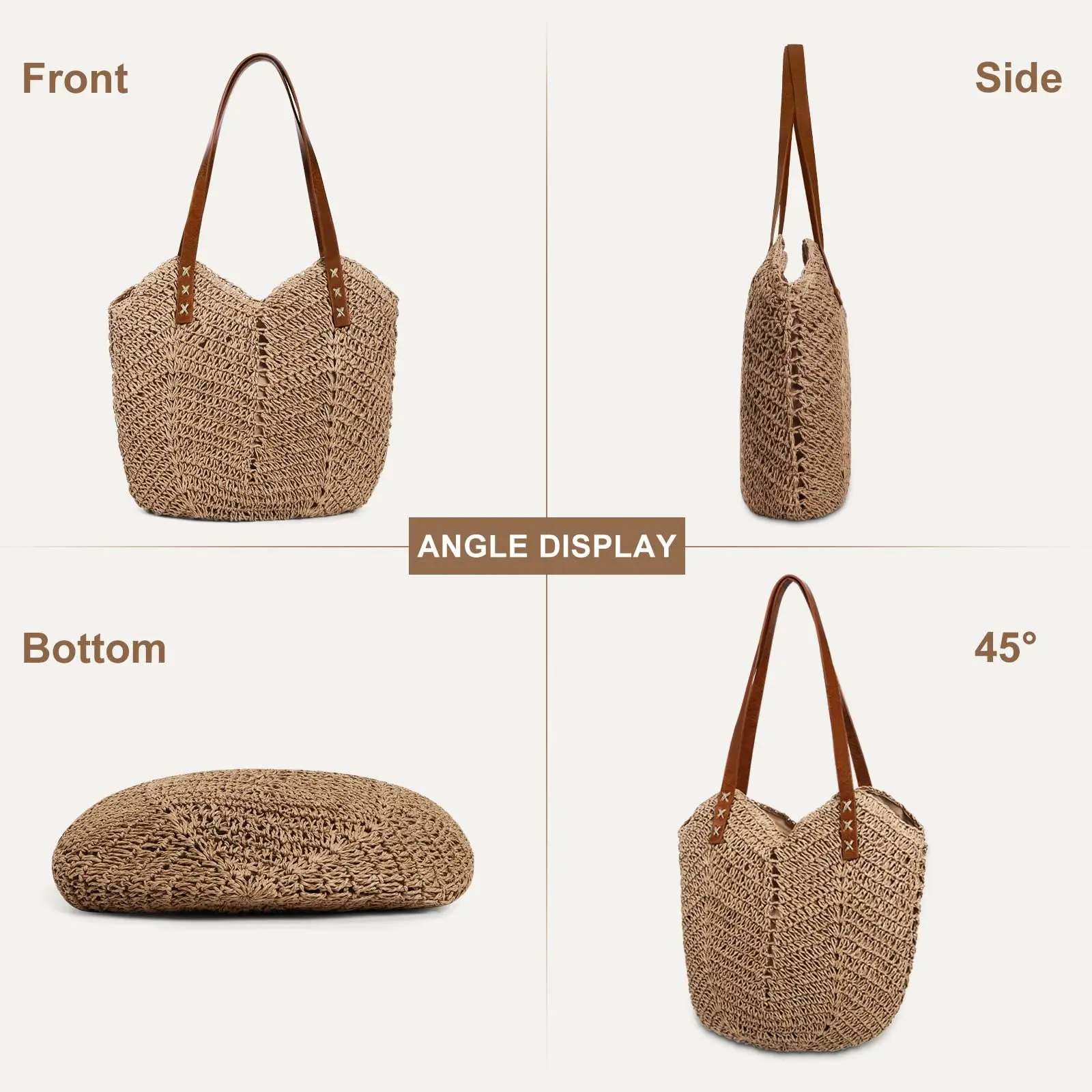 Straw Bag for Women Summer Beach Bag Soft Woven Tote Bag Large Rattan Shoulder Bag for Vacation