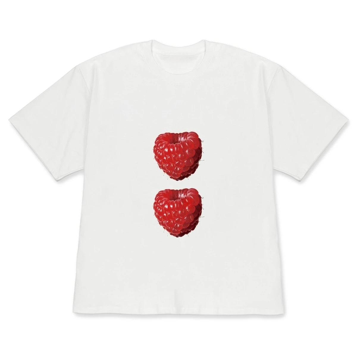 Kawaii Fruit Print Short-Sleeve T-shirt Cute Double Red Berry Casual White Top Aesthetic Minimalist Crew Neck Tee for Women Men