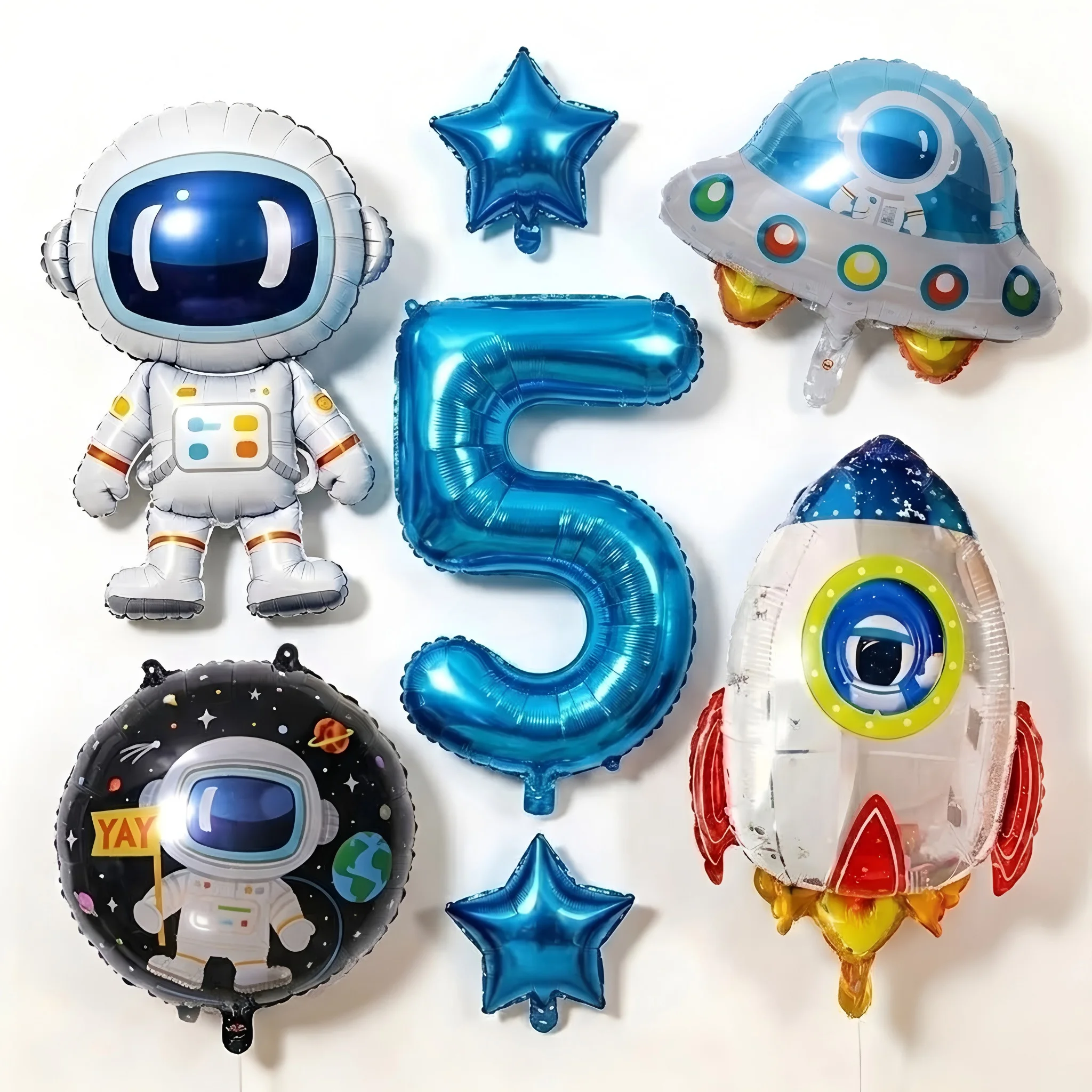 Ensemble de 7 ballons en aluminium sur le thème de l'espace, des astronautes, des fusées, des vaisseaux spatiaux, de la galaxie et des planètes, pour la décoration de fête d'anniversaire