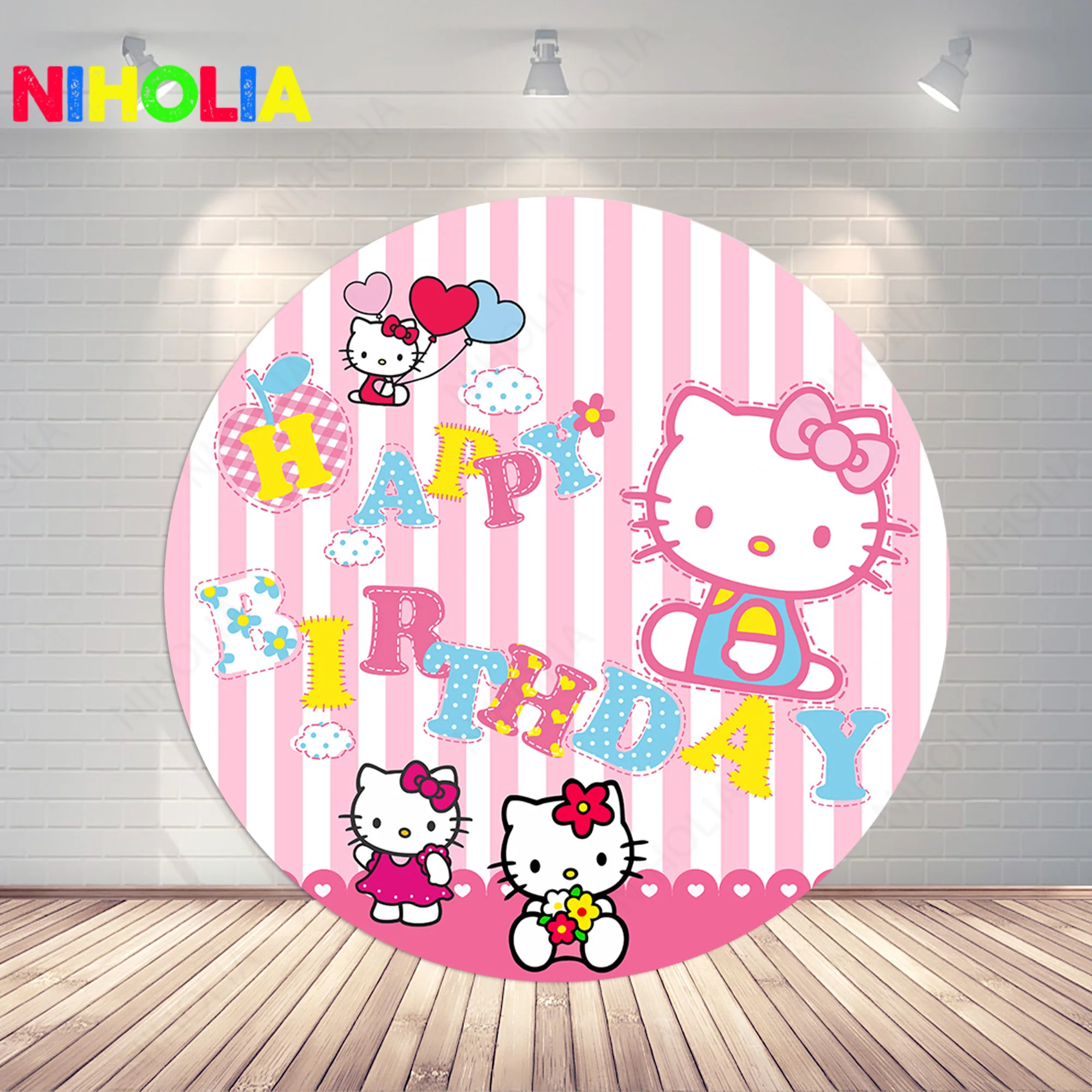 Hello Kitty Round Backdrop Girls Birthday Party Photography Background Cylinder Cover Cake Table Baby Shower Decoration