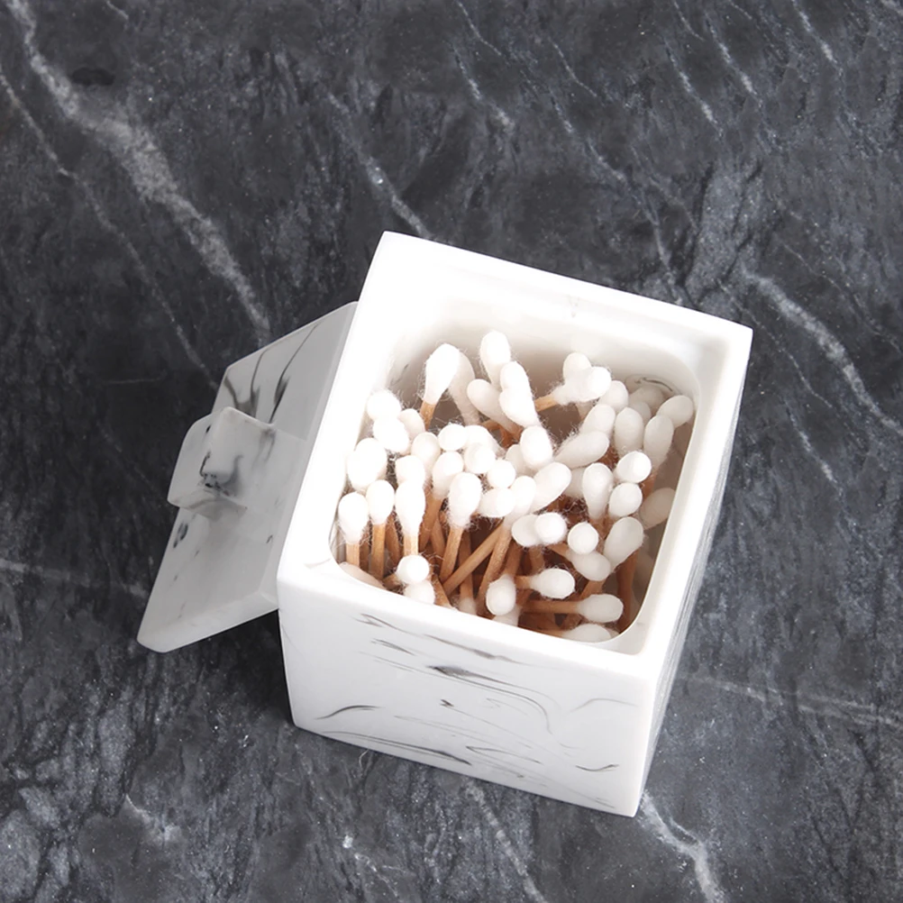 

Коробка для хранения ватных палочек с мраморным узором из смолы, пылезащитная крышка, органайзер для зубочисток, держатель для косметических ватных дисков, белый, для дома