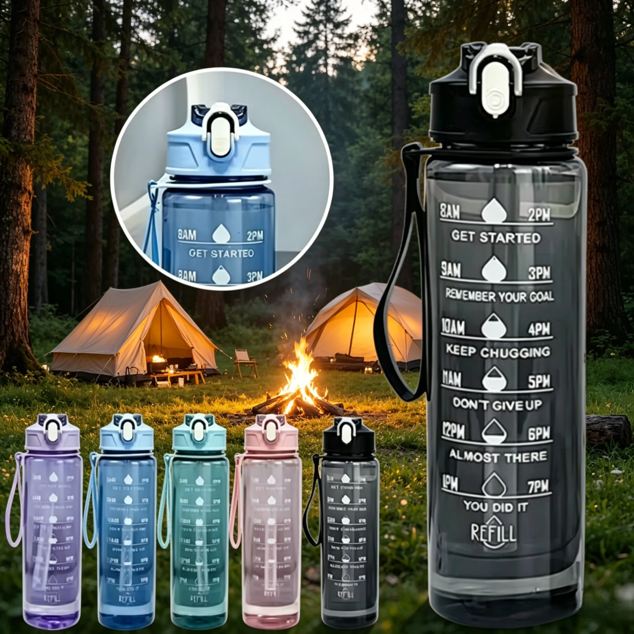 Water Bottle With Time Marker Leak Proof Sport Drinking Bottles Outdoor Sports Water Bottle With Straw Travel Kettle Fitness