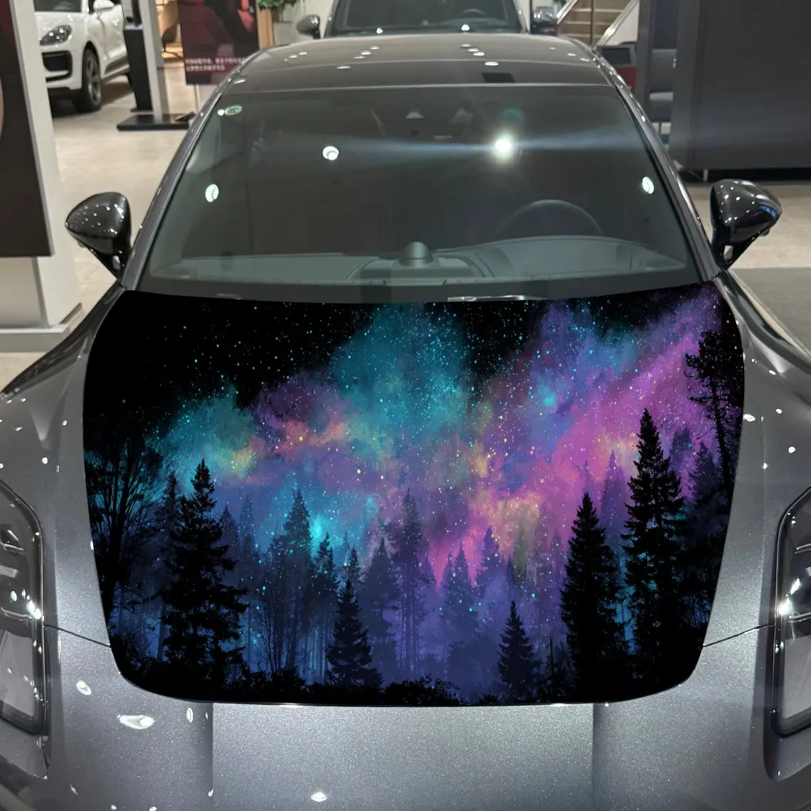 

Vibrant Colored Nebula Coniferous Forest Car Hood Vinyl Stickers Car Surface Protection Decal Car Decoration Cover Vinyl Wraps W