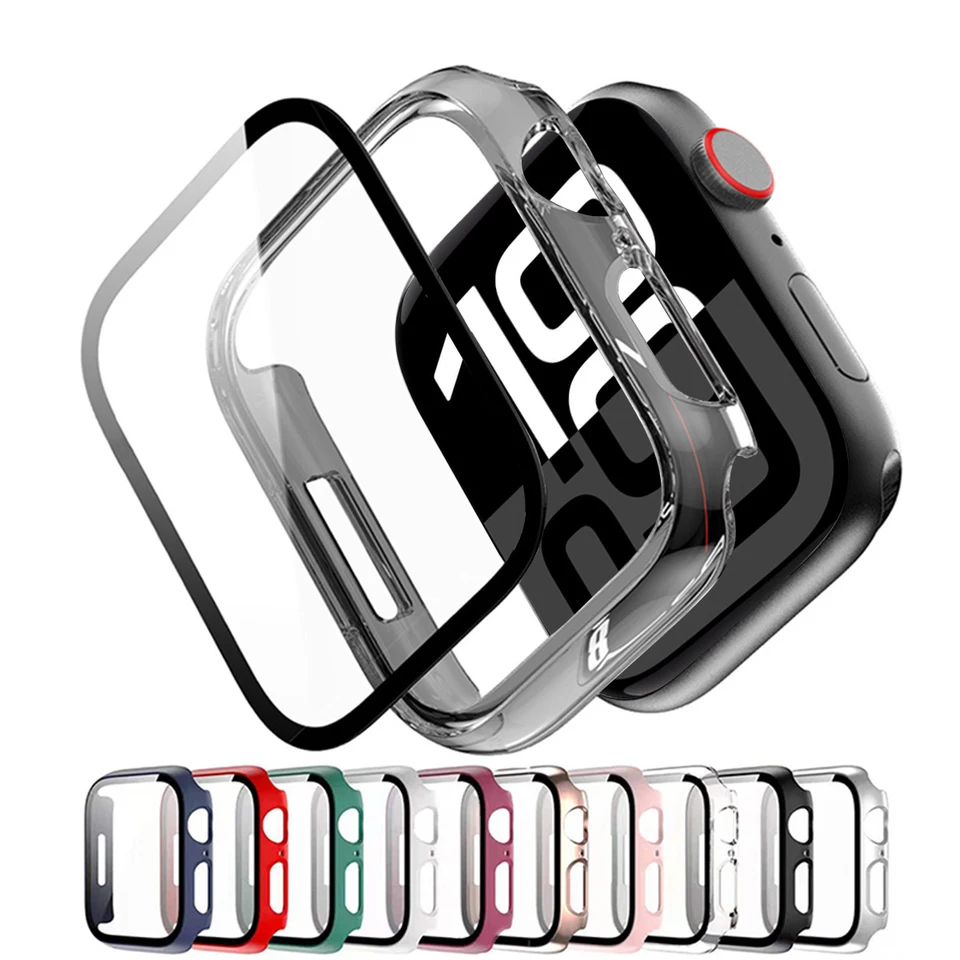 Apple Watch 케이스 용 강화 유리 + 커버 45mm 41mm 44mm 40mm 42mm 화면 보호기 Apple Watch 액세서리 Serie10/9/8/7/6/5/SE