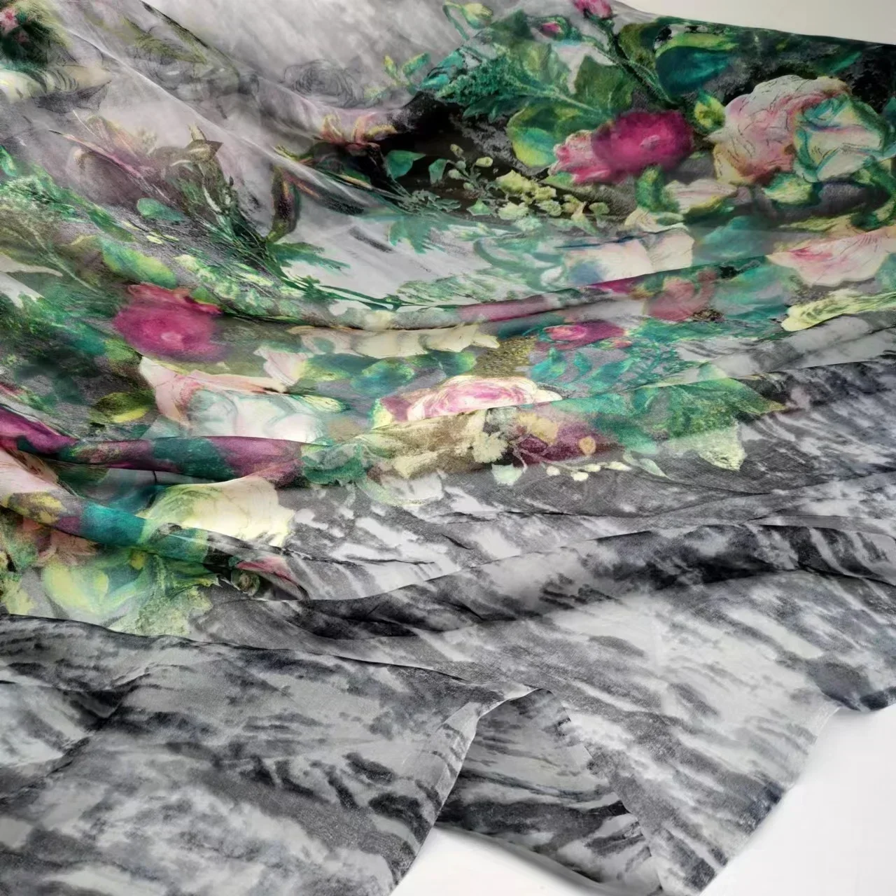 100% Pure Silk Chiffon Thin Fabric Width 135cm Soft 6mm Dress Scarf DIY Sewing Material